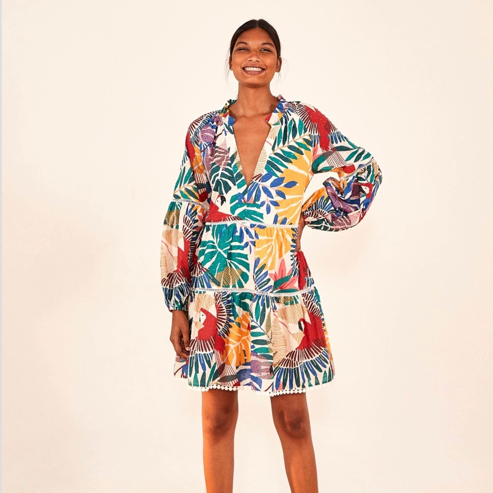 FARM Rio Off White Macaw Mini Dress